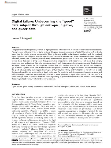 Digital failure: Unbecoming the “good” data subject through .
